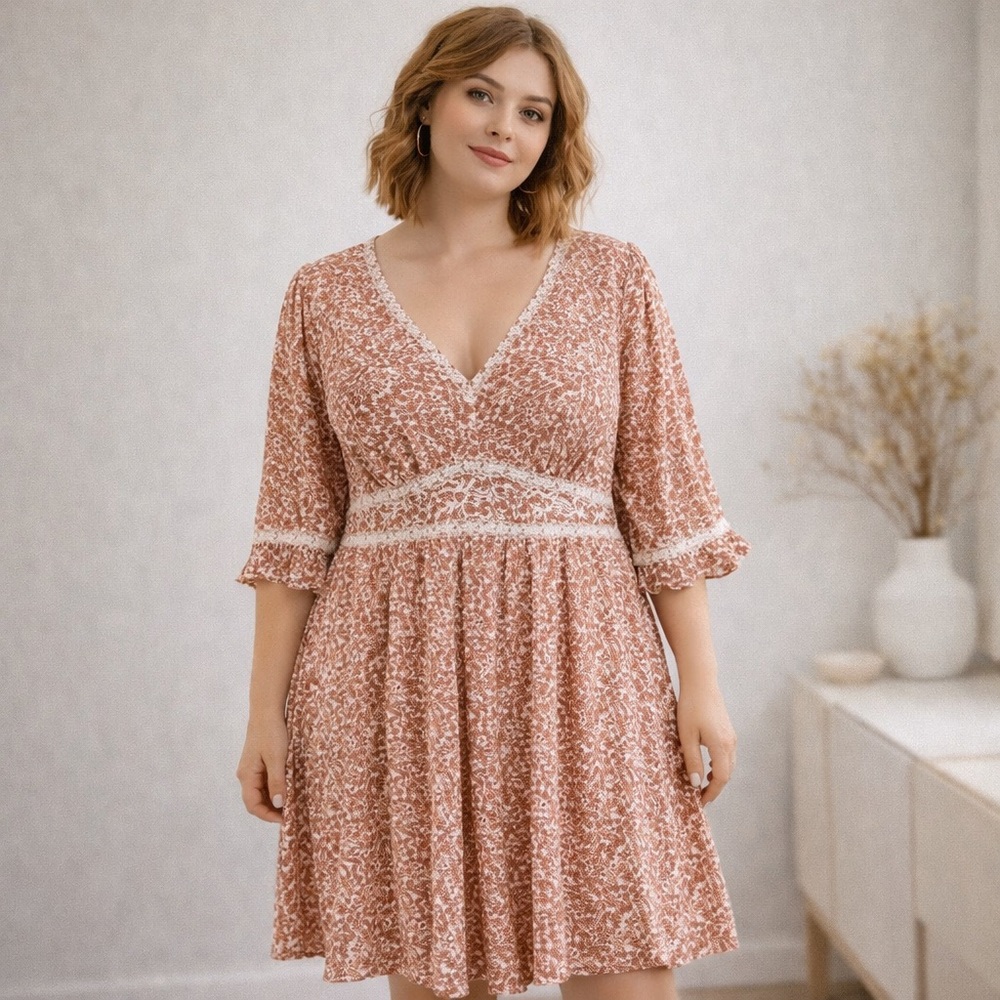 Chelsea & Violet Floral Lace Empire Waist Babydoll Swifty Dress SIZE LARGE NWT